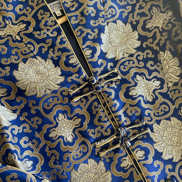 MANDARIN 100% SILK  ROYAL BLUE & GOLD THREAD HAND EMBROIDERED JACKET - Picture 13 of 13